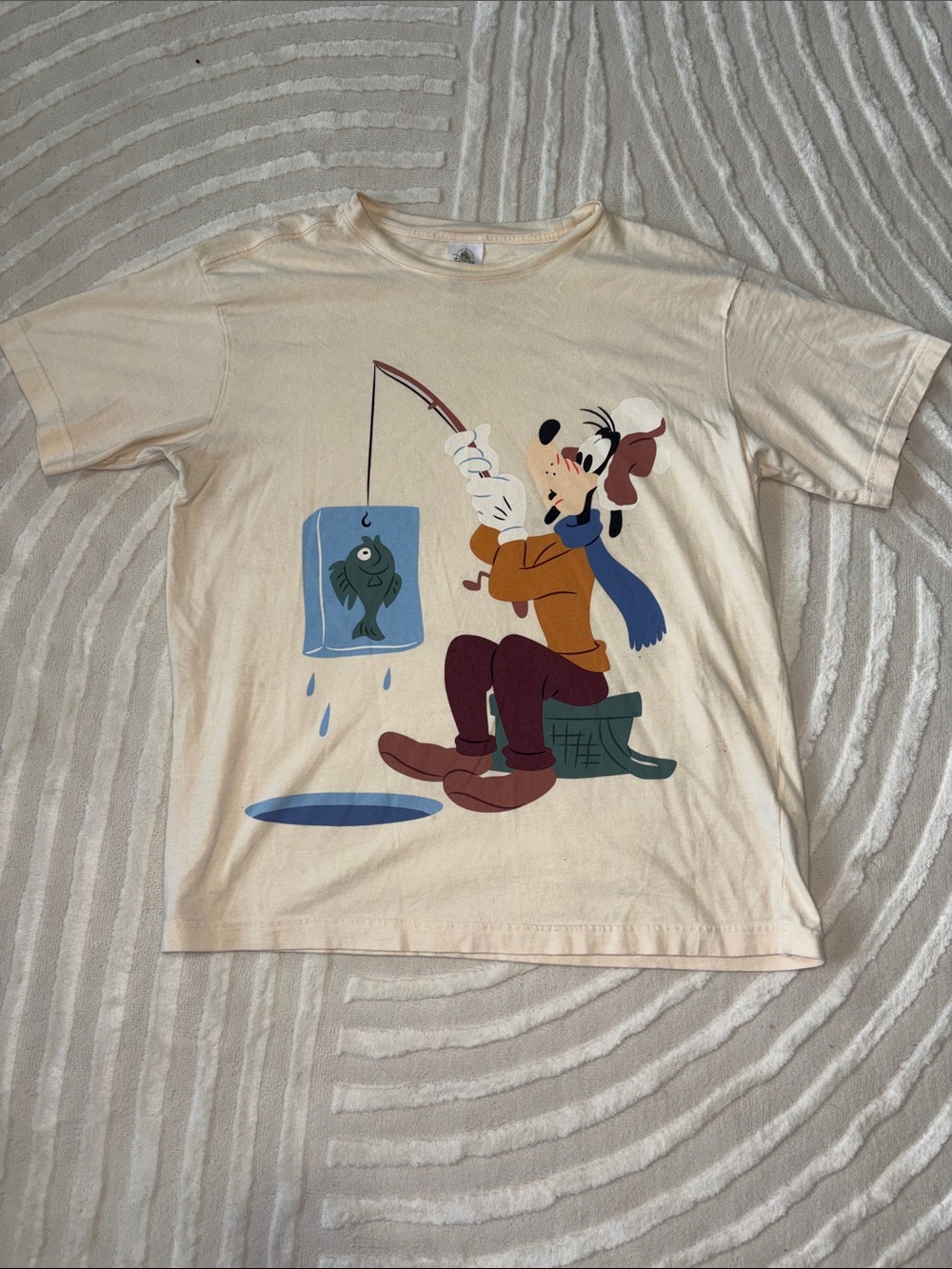 Disney Cream Tee with Goofy Fishing Graphic